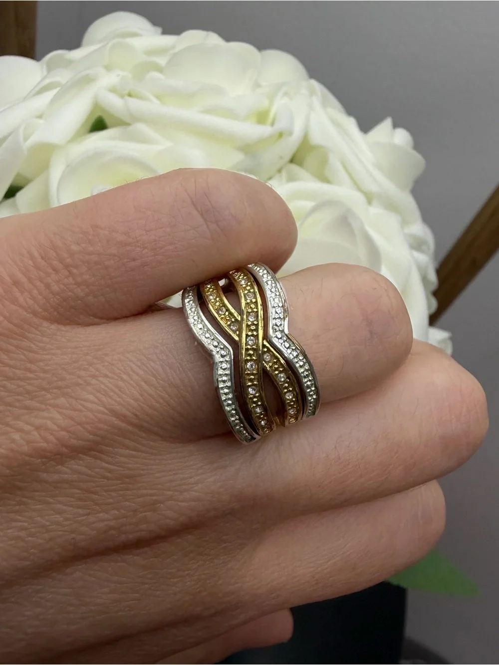 Vintage Gold tone and Silver Ring Set with Ruby Accent size 6